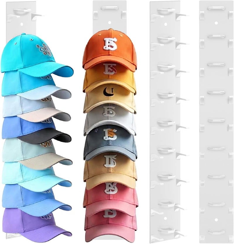 Dntorx Hat Organizer for Baseball Caps, 2 Pack Transparent Hat Rack for Wall Hold up to 18 Hats Strong Adhesive Hat Hooks Stand Hat Hanger Organizer Storage Holder Display for Door Closet - Image 1